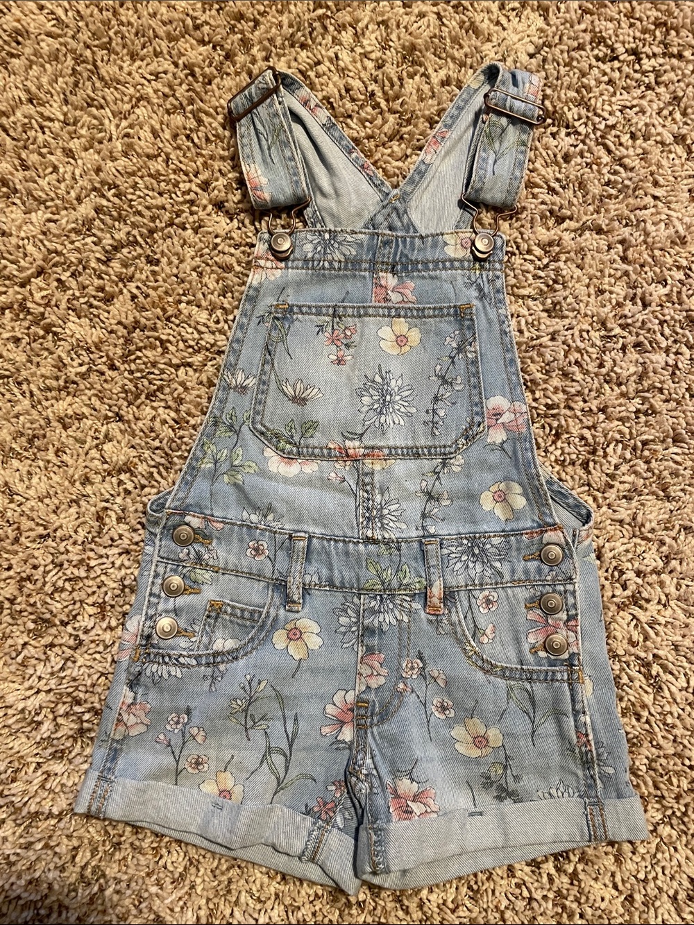 wonder nation Floral Denim Short Overalls in Light Blue
